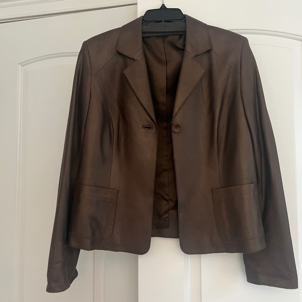 Brown Leather Jacket from Ellen Tracey Size 10